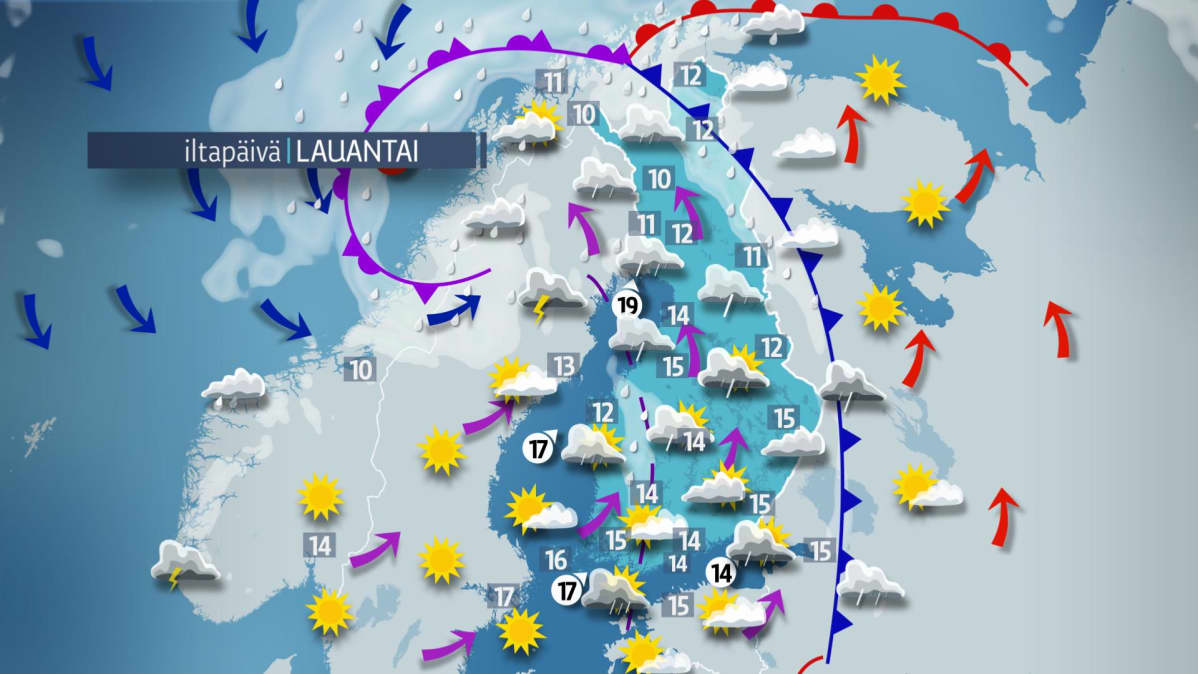 Sääennuste lauantaille 22. syyskuuta.