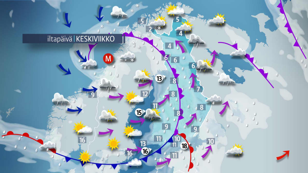 Sääennuste keskiviikolle 26. syyskuuta.