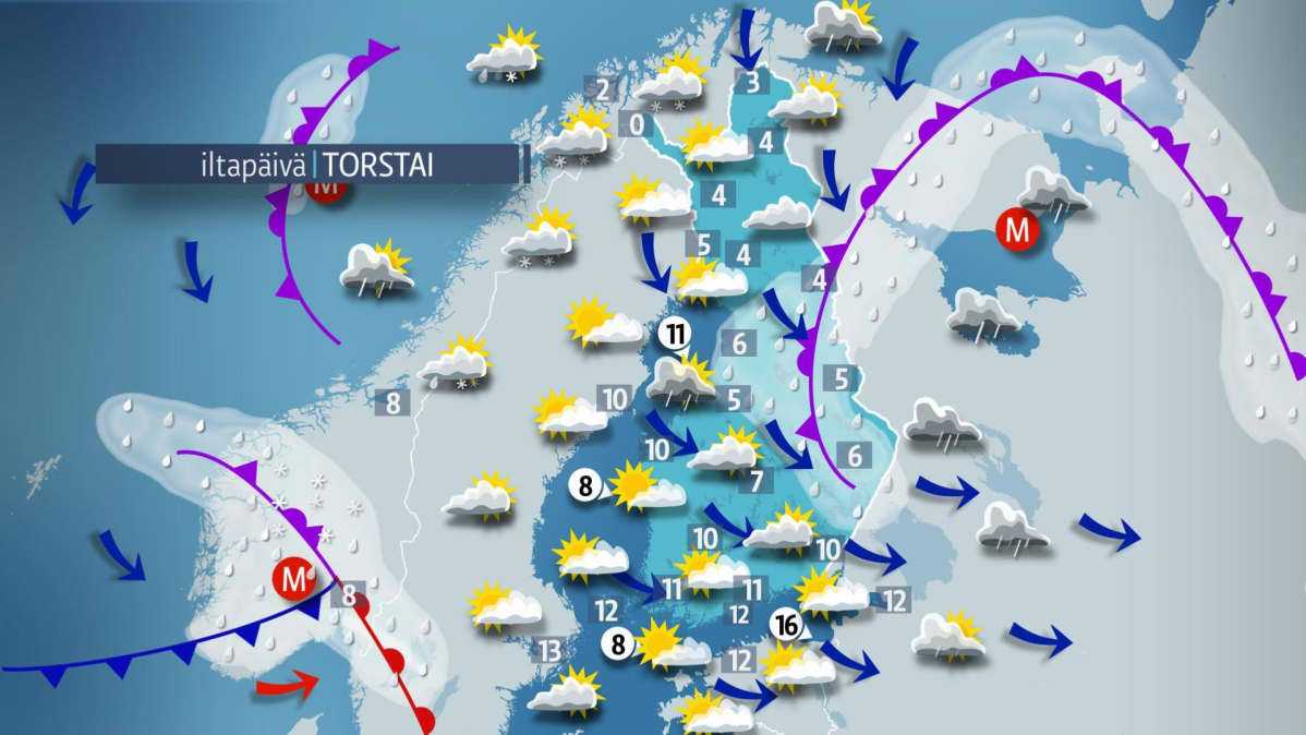 Torstai-iltapäivän sää.