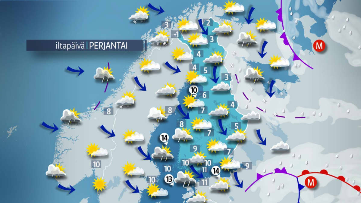 perjantain sääkartta