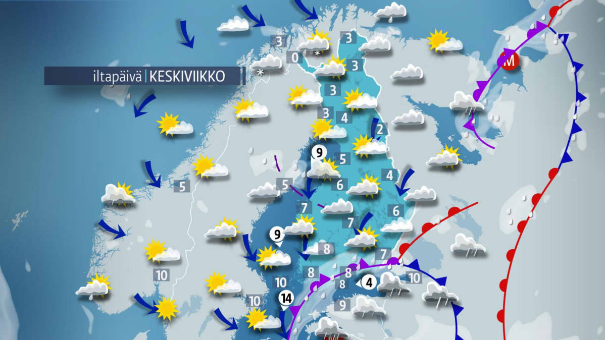 Sääennuste keskiviikolle 3. lokakuuta.