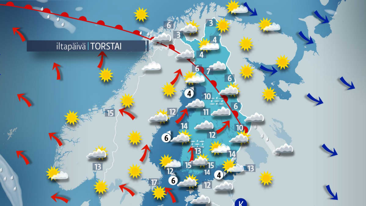 Sääennuste torstaille 11. lokakuuta.