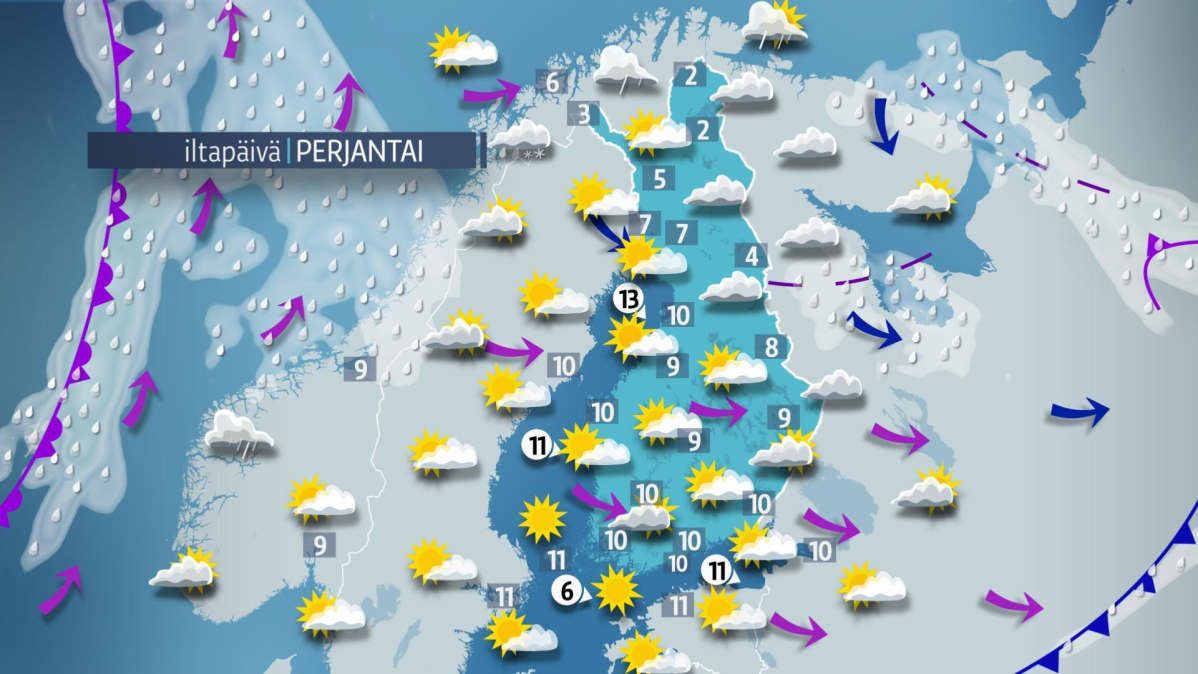 perjantain sääkartta