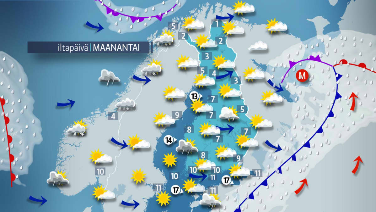 Sääennuste maanantaille 22. lokakuuta.