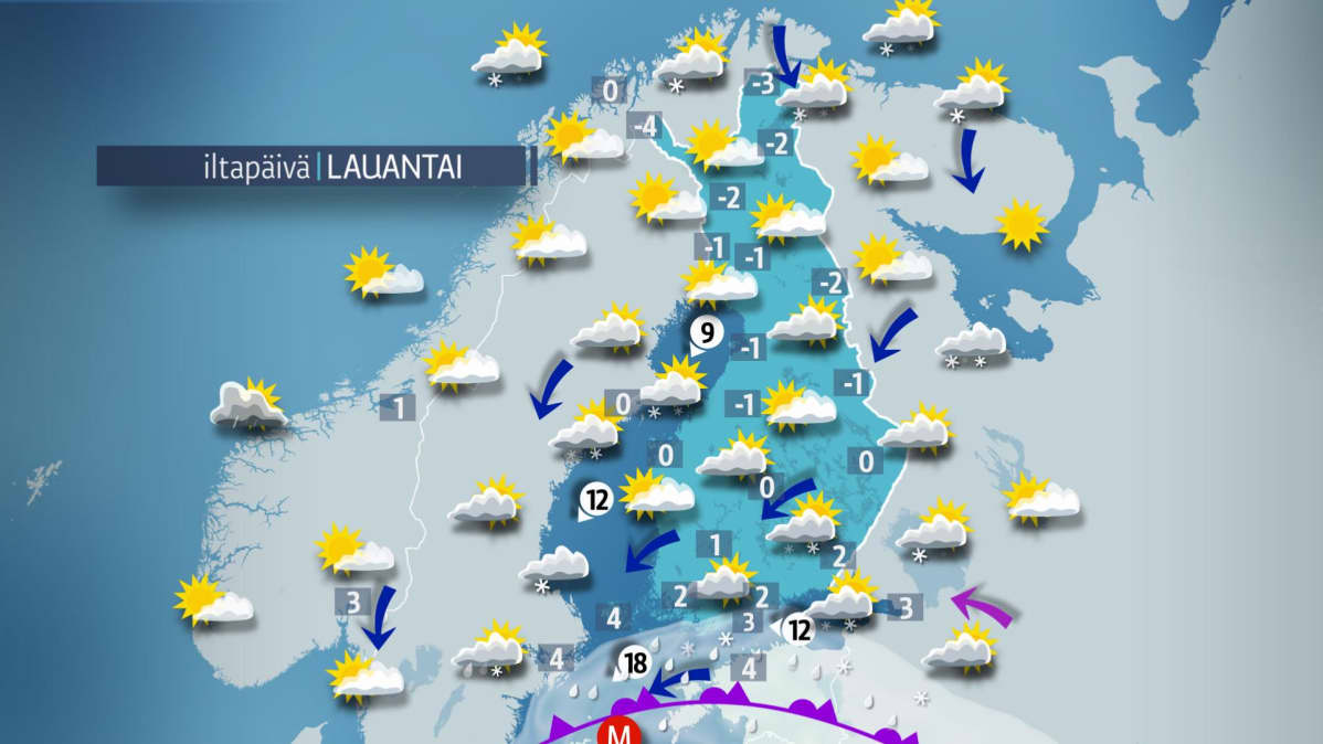 Sääennuste lauantaille 27. lokakuuta.