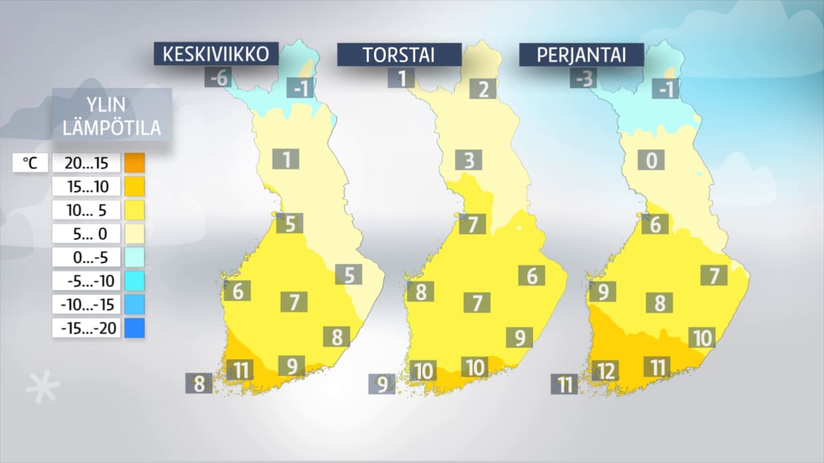 Kolmen päivän lämpötilaennustekartat