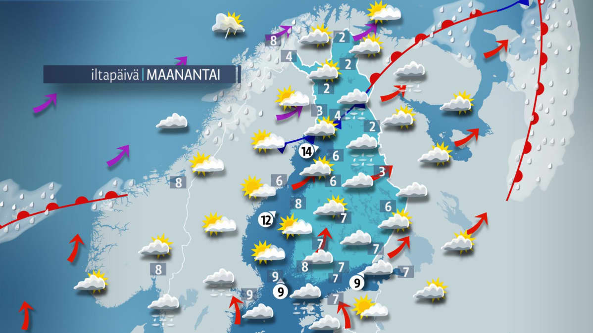 Maanantain sääkartta.