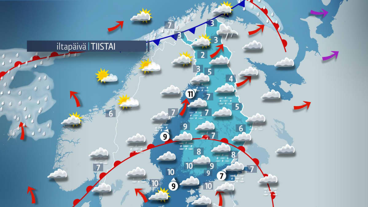Tiistain sääkartta.
