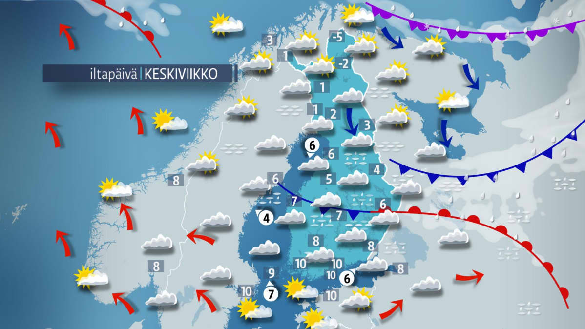 Keskiviikon sääkartta.