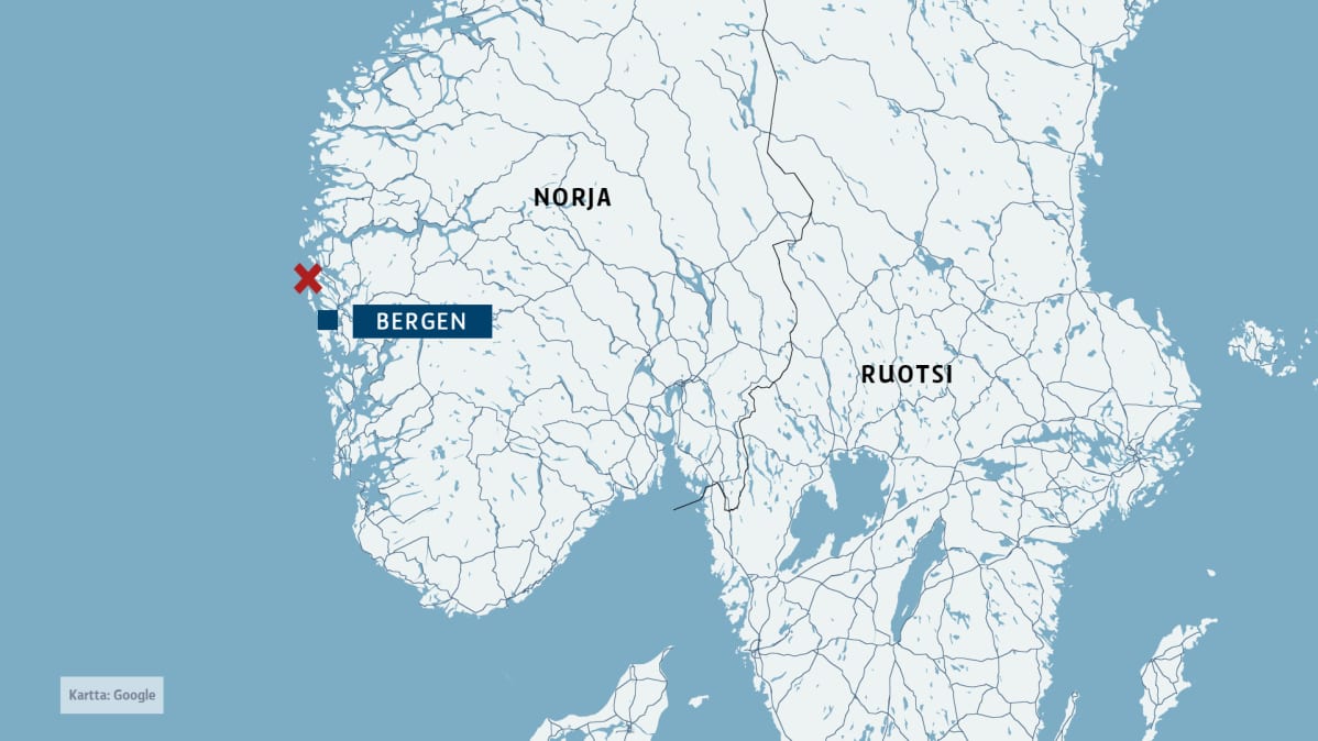 norjan kartta jossa Bergen