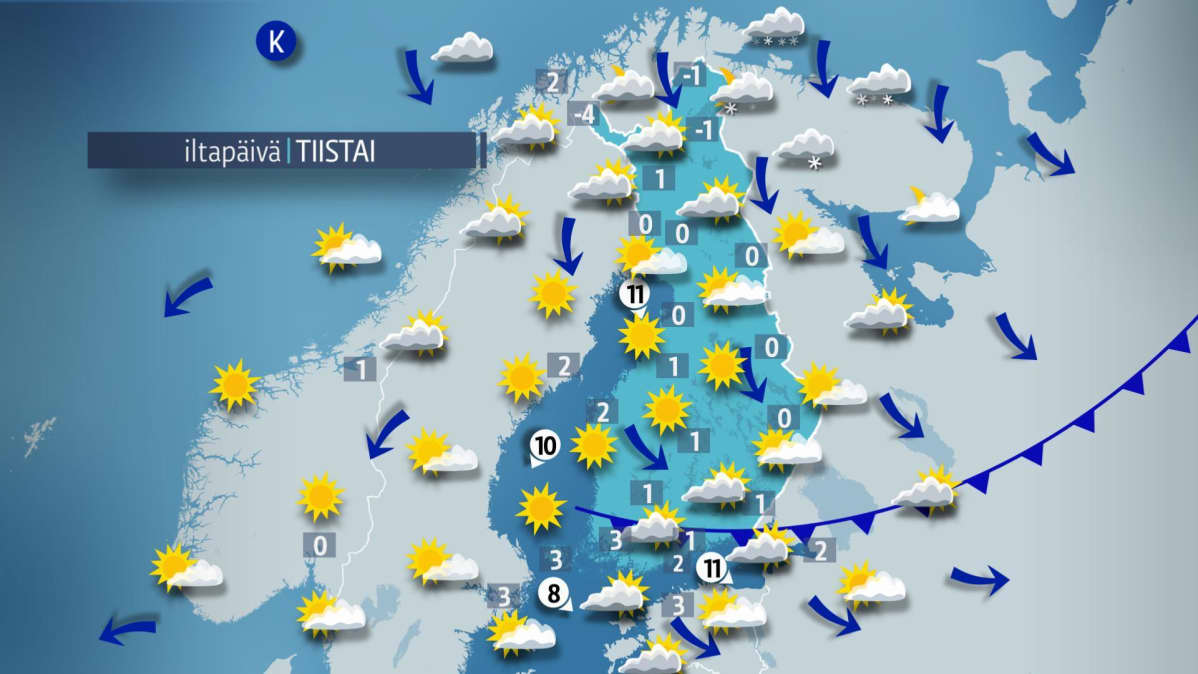 Tiistai-iltapäivän sää.