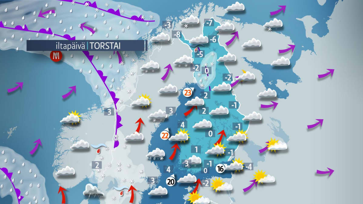 Torstai-iltapäivän sää.
