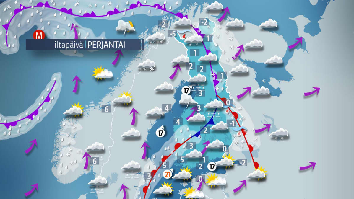 Perjantai-iltapäivän sää.