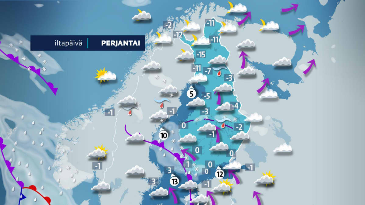 Perjantain sääkartta.