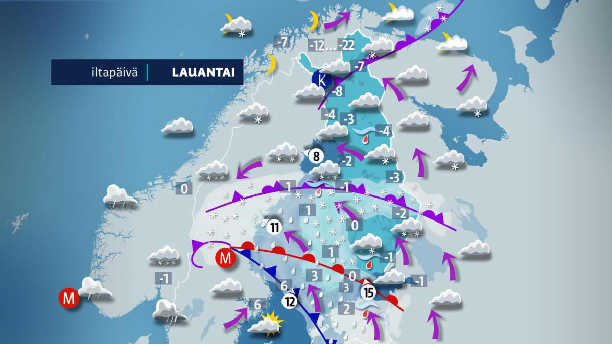 Lauantain sääkartta.