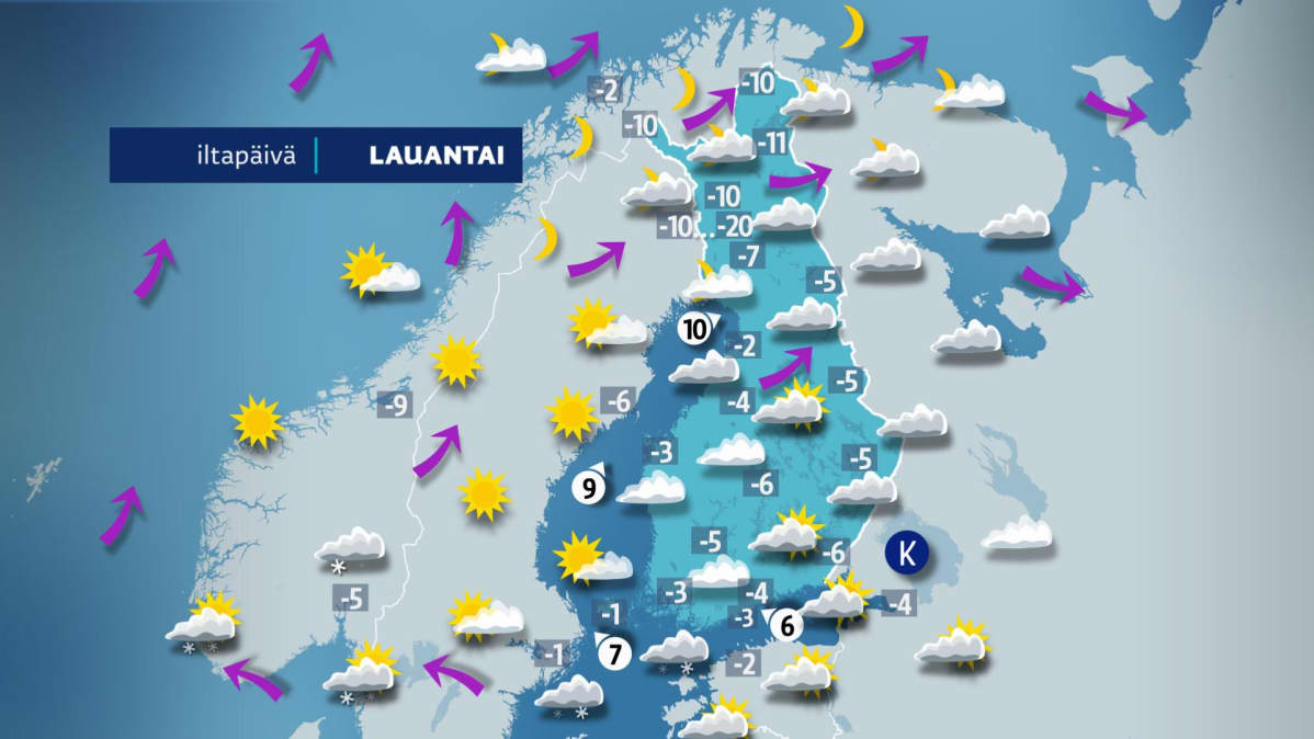 Lauantain sääkartta.