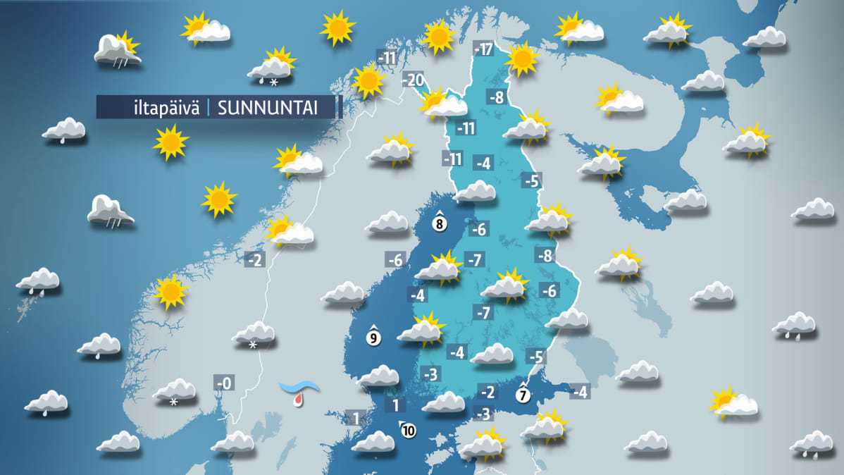 Sunnuntain sääkartta.