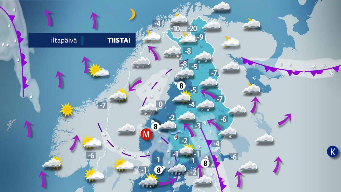 Tiistain sääkartta.