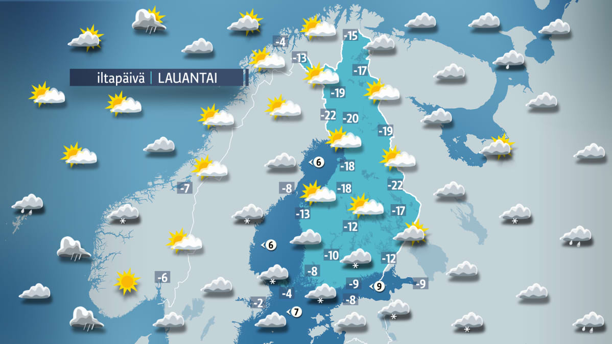 Lauantain sääkartta.