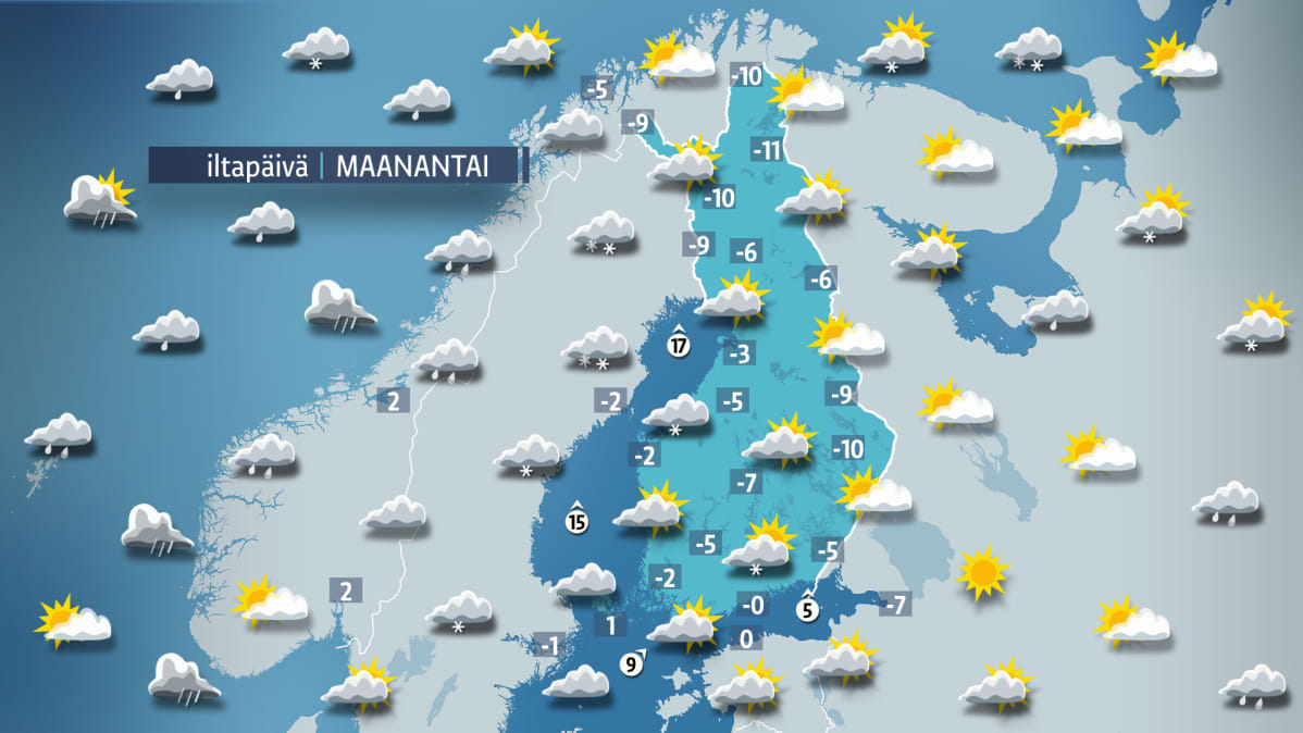 Maanantain sääkartta.