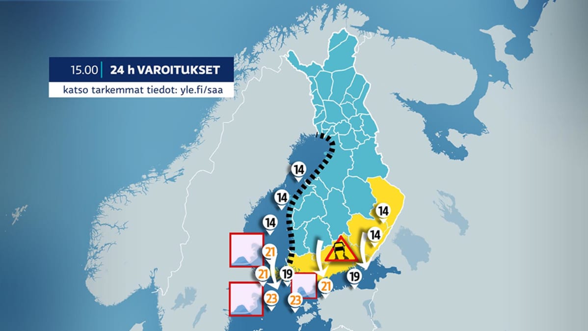 Säävaroitukset 2. tammikuuta klo 15.