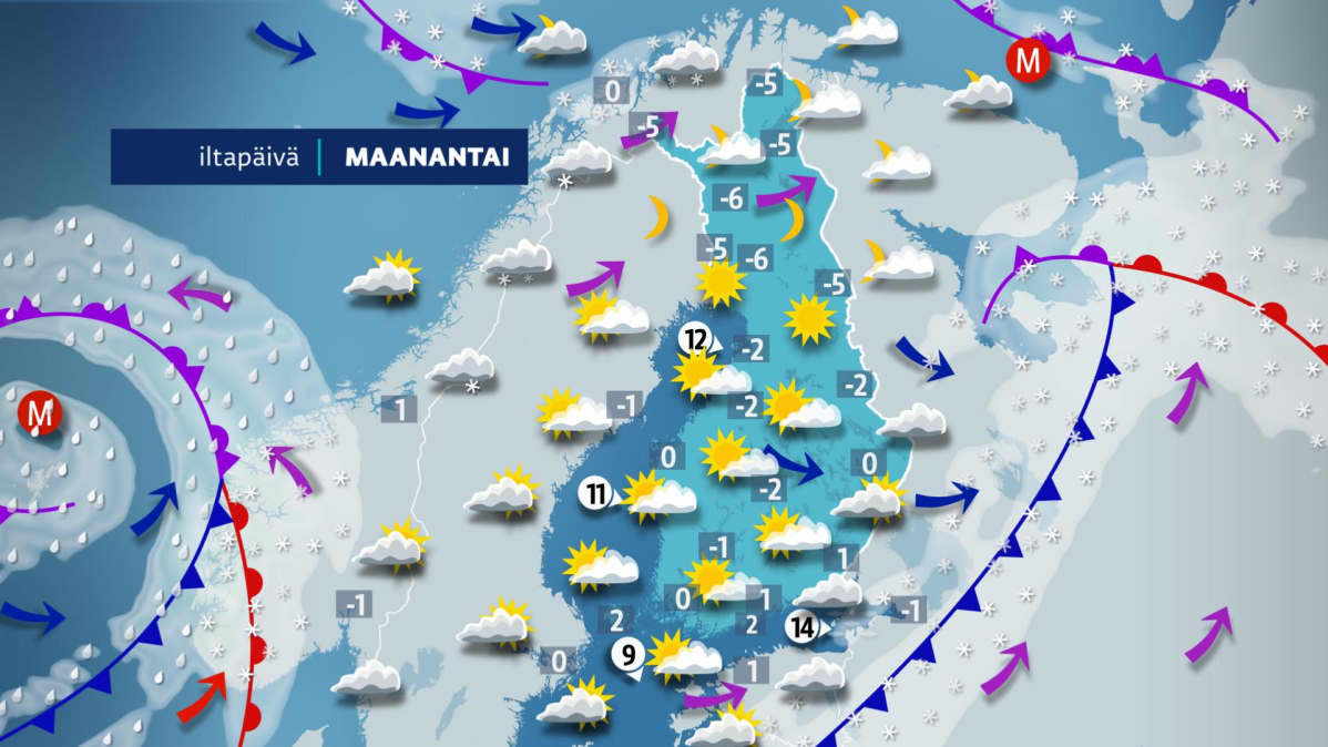 Maanantain sääkartta.