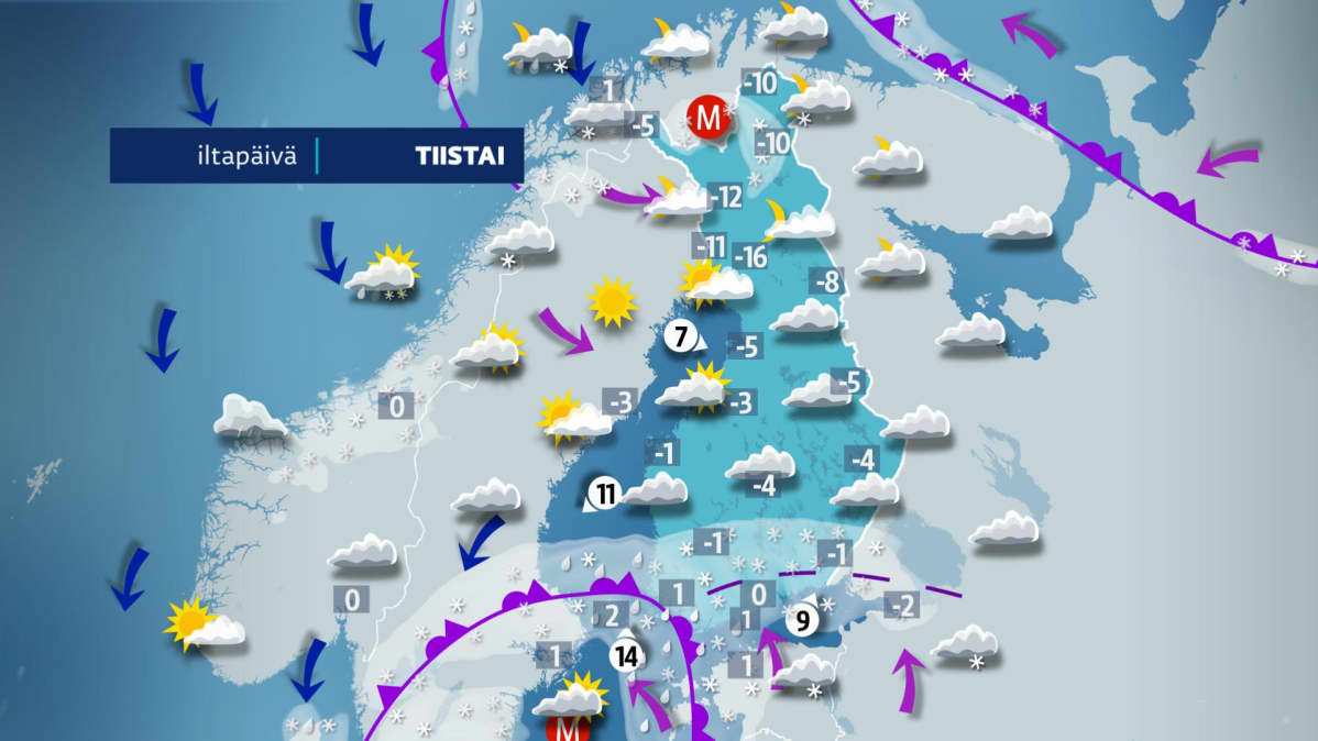 Tiistain sääkartta.