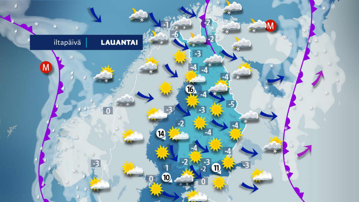 Lauantain sääkartta.