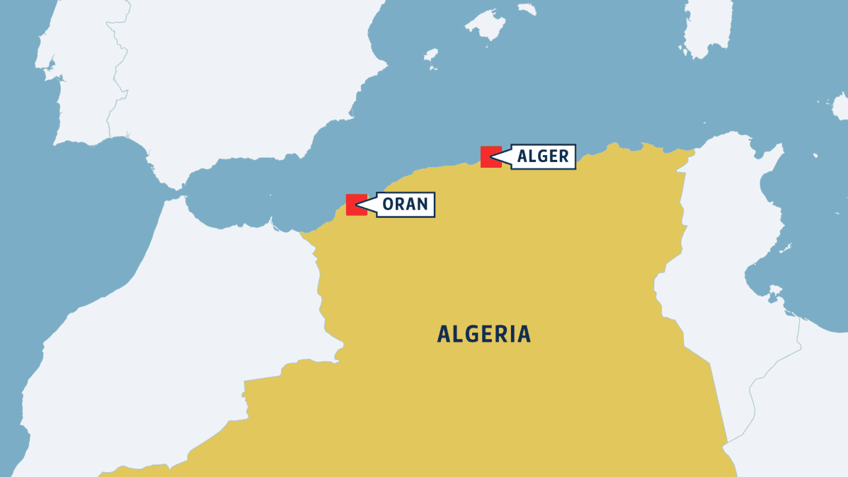 Algerian kartta jossa Oran ja Alger