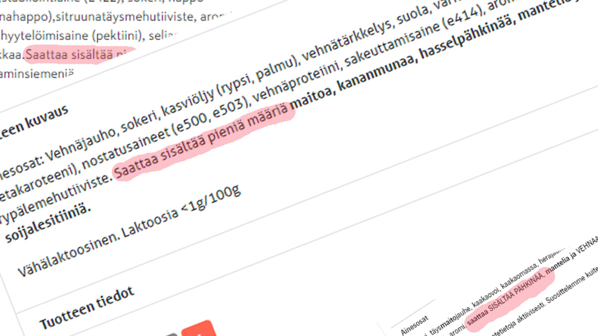 ruoka verkkokauppa tuoteseloste varoitus allergeeni allergia anafylaktia