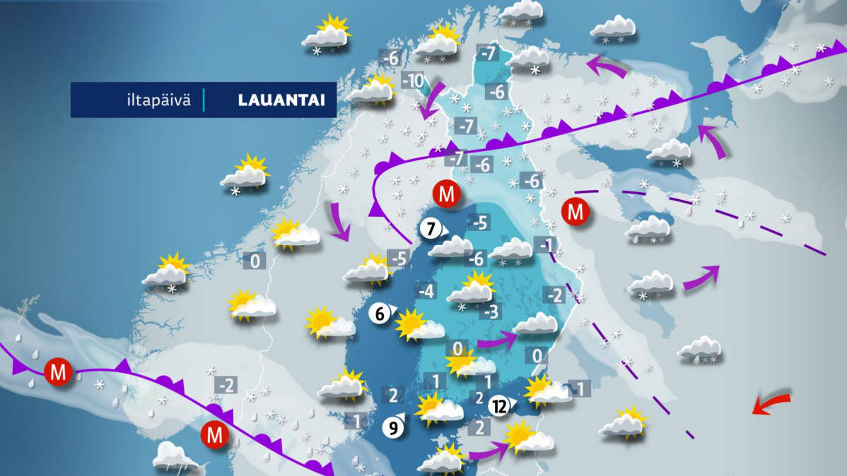 Lauantai iltapäivän sää.