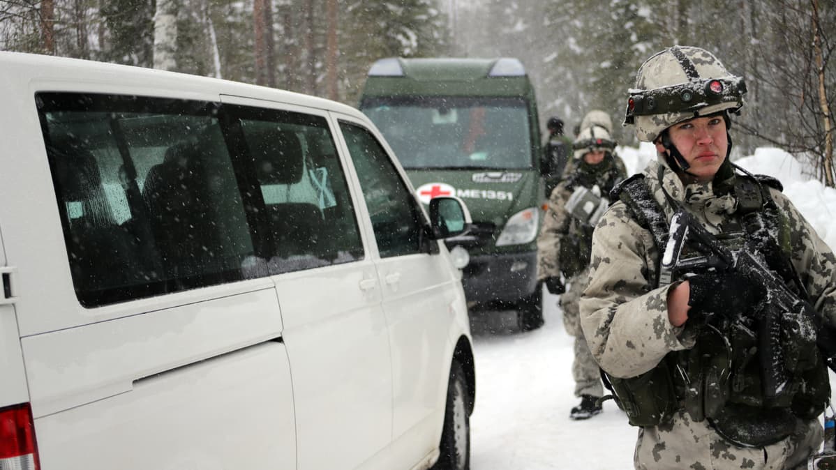 Suomalaisia sotilaita Northern Wind-sotaharjoituksessa Pohjois-Ruotsissa.