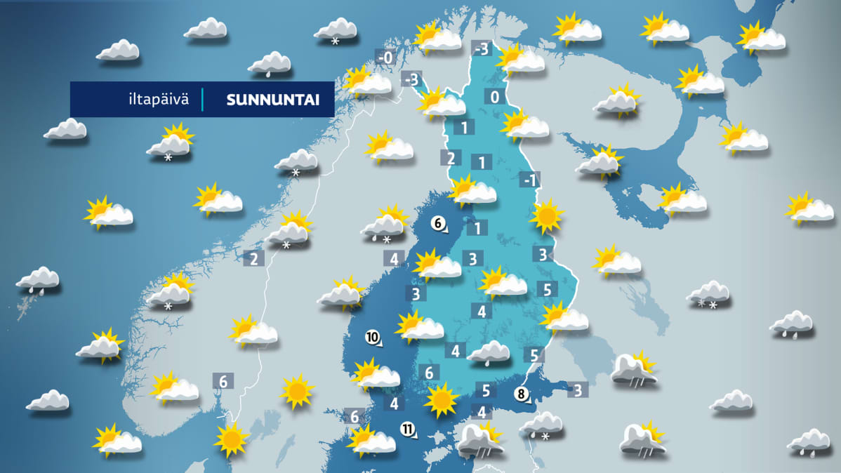 Sääennuste sunnuntaille 31. maaliskuuta.