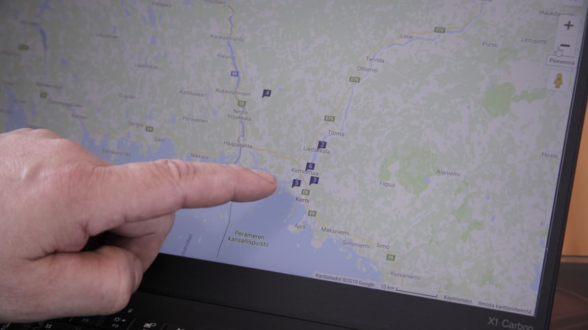 Kartalla näkyy pannoitettujen supikoirien sijainteja