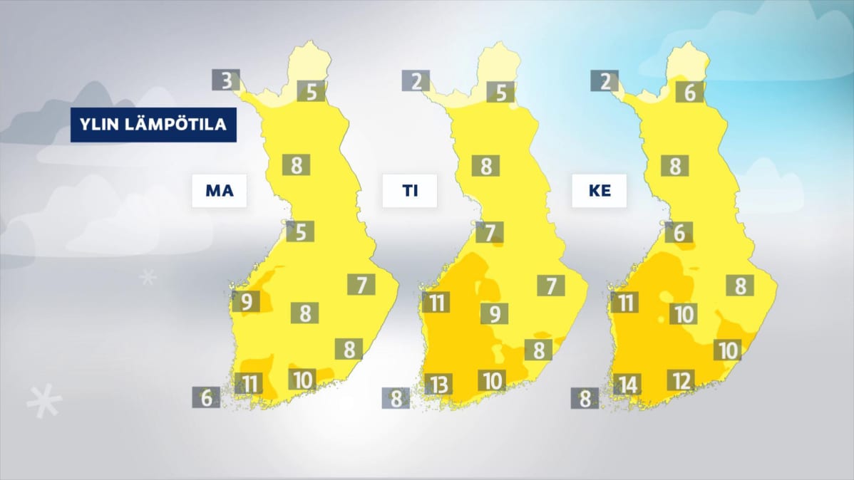 Lämpötilakarttoja ajalle 15.-17. huhtikuuta.