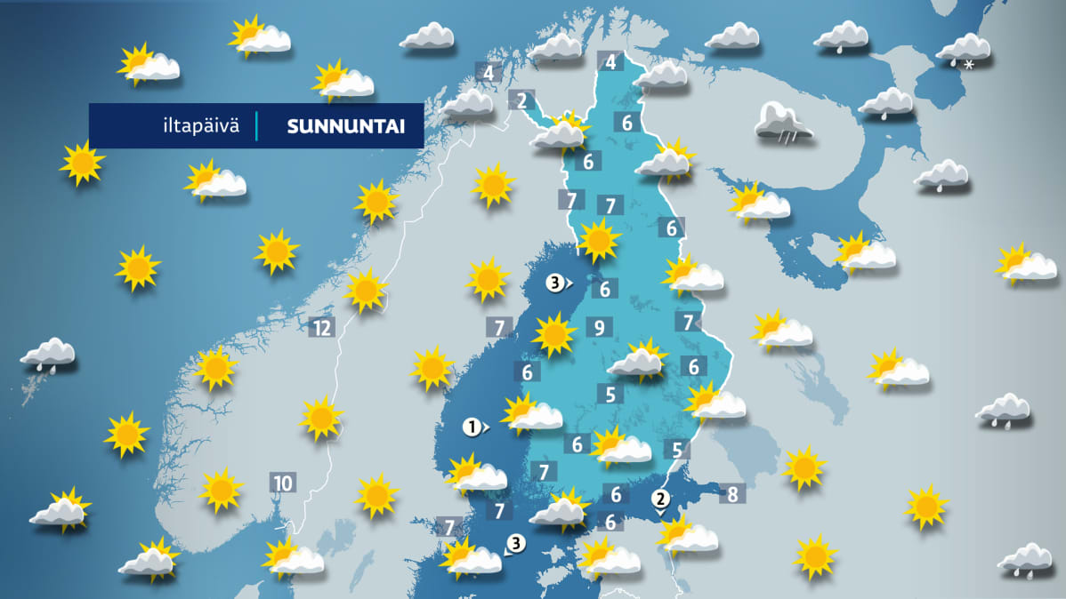 Sääennuste sunnuntaille 14. huhtikuuta.