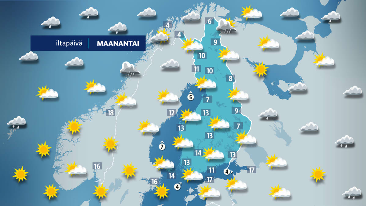 Maanantai-iltapäivän kartta.