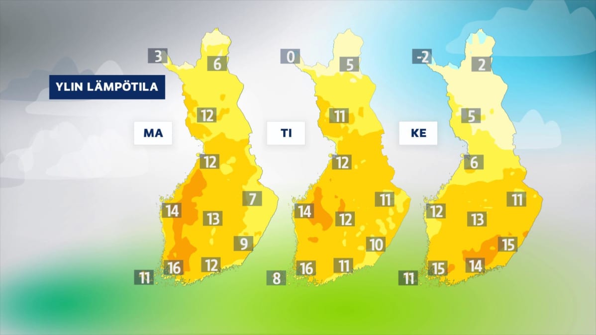 Kuvassa vapun lämpötilat kartalla.
