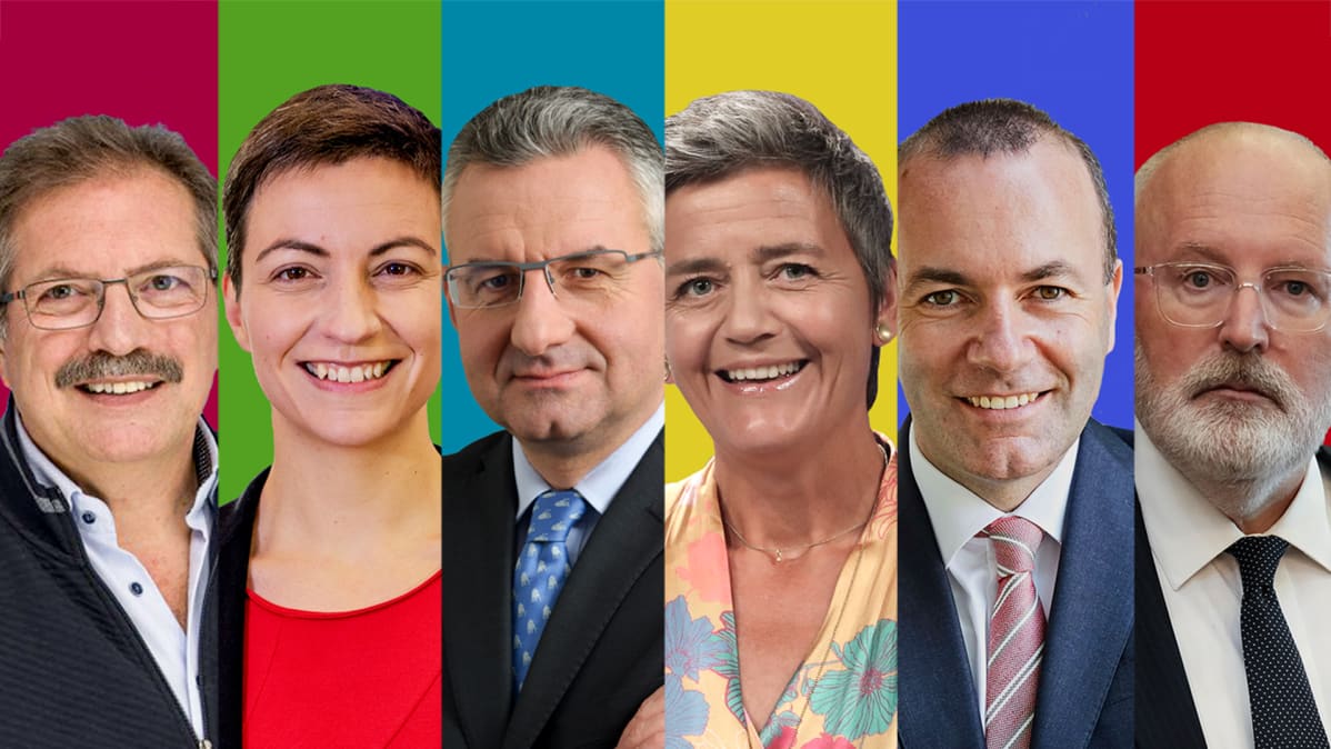 Nico Cué, Ska Keller, Jan Zahradil, Margrethe Vestager, Manfred Weber ja Frans Timmermans