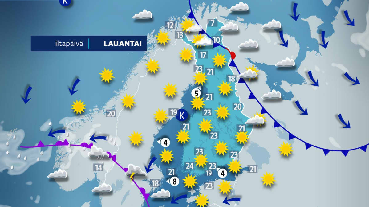 Lauantain sääkartta.