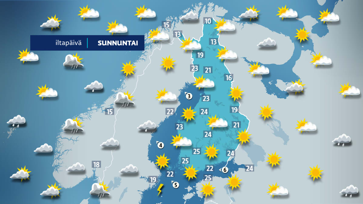 Sunnuntain sääkartta.