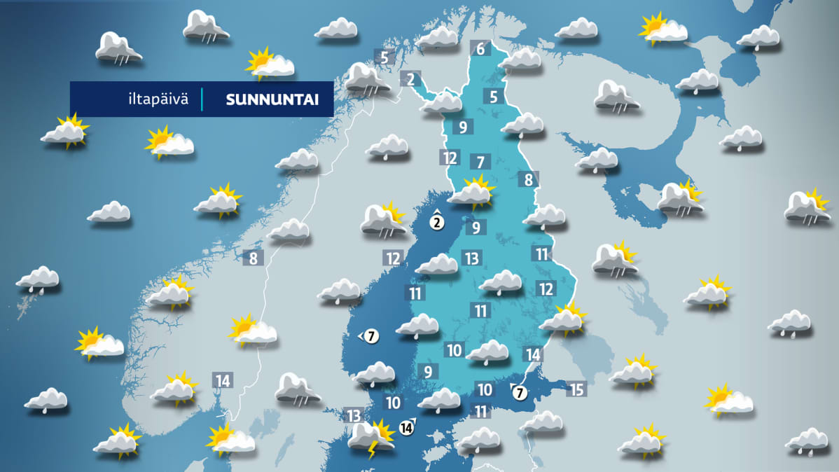 Sunnuntain sääkartta.