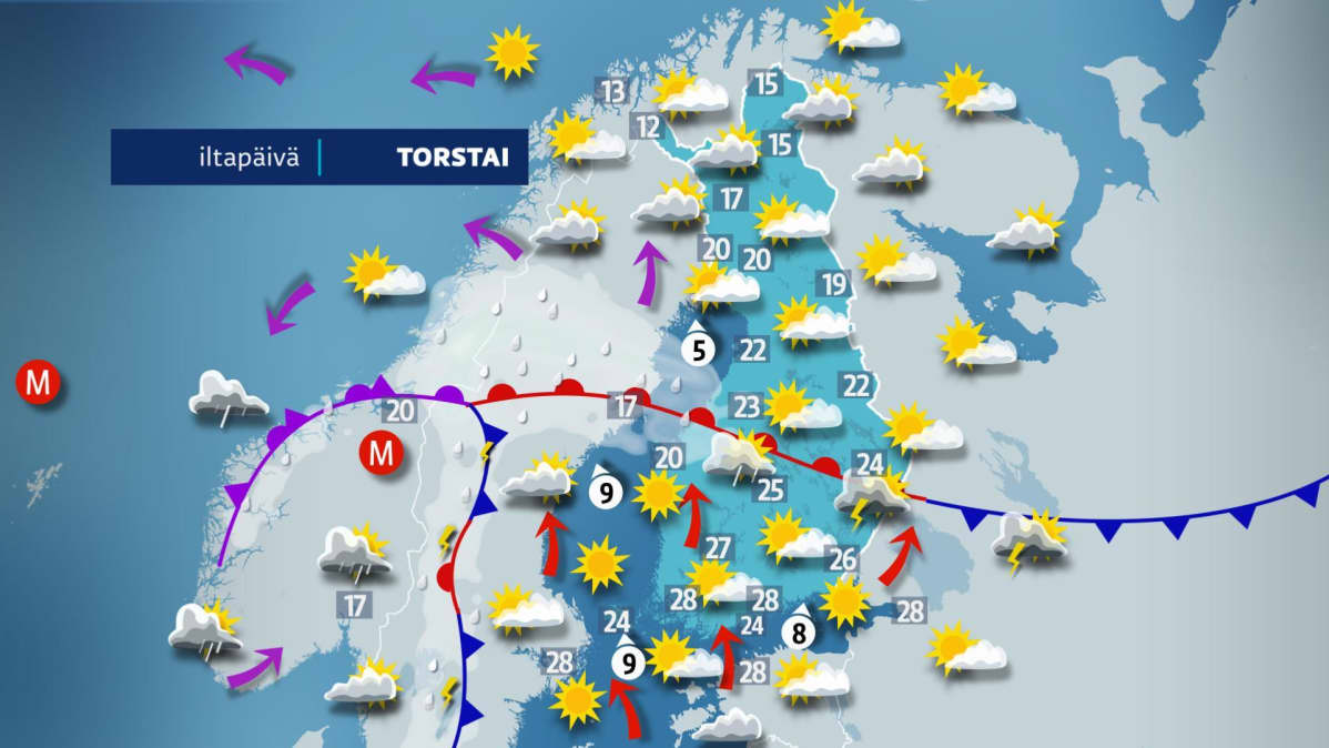 Torstai-iltapäivän sää