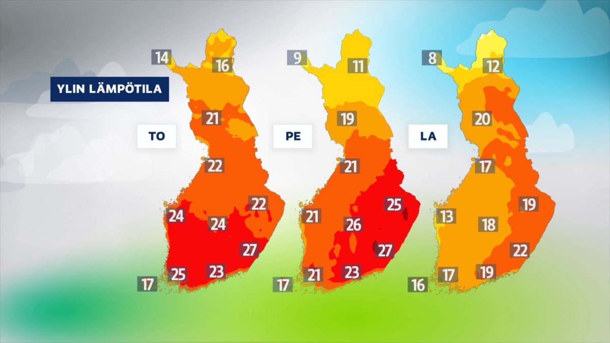 Juhannuksen lämpötilakartat