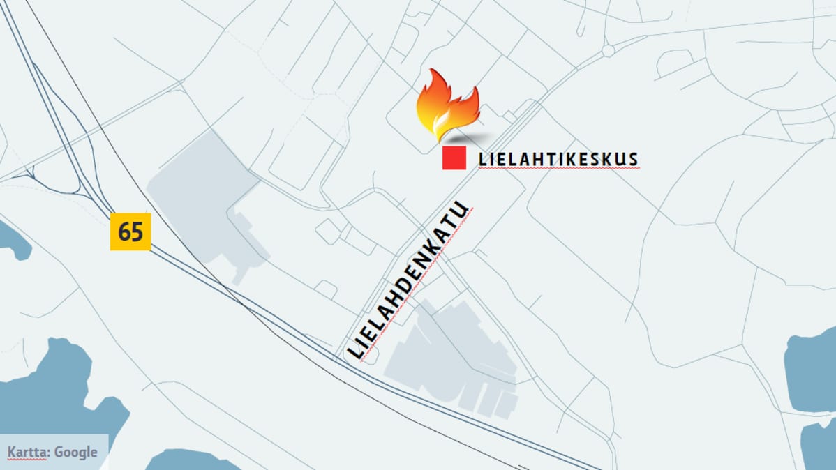 Kartta tulipalon sijainnista Lielahdessa