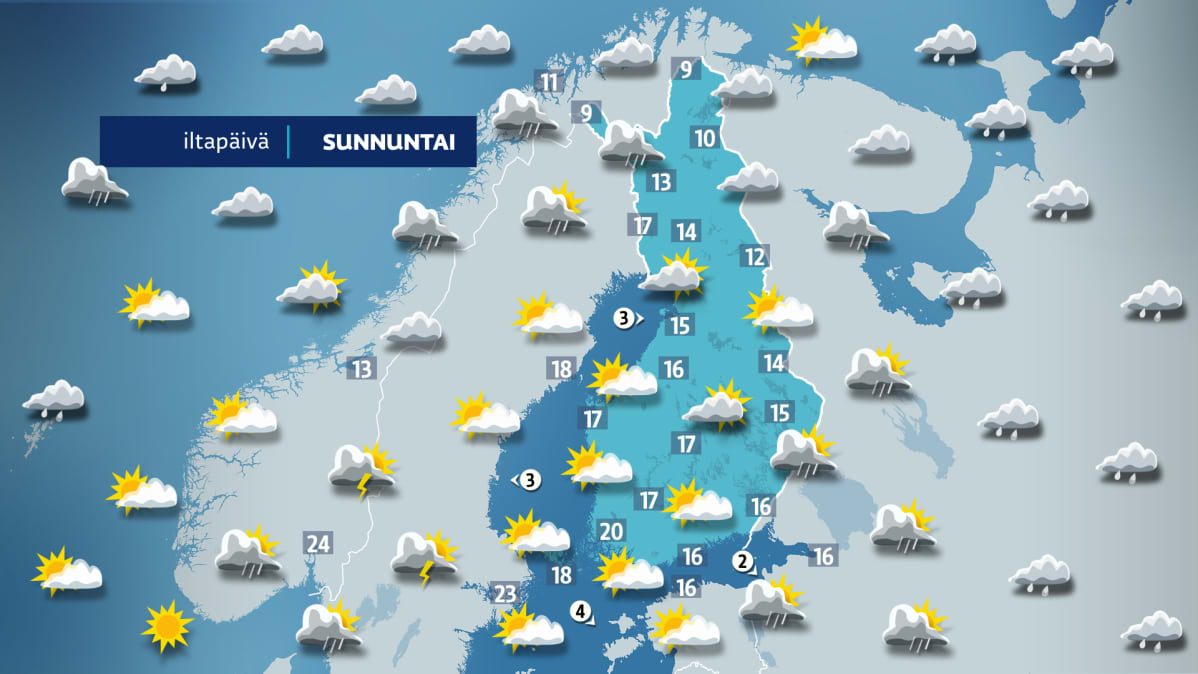 Sunnuntain sääkartta.