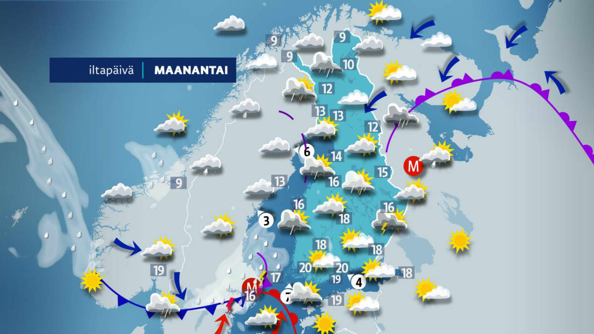 Maanantain sääkartta.