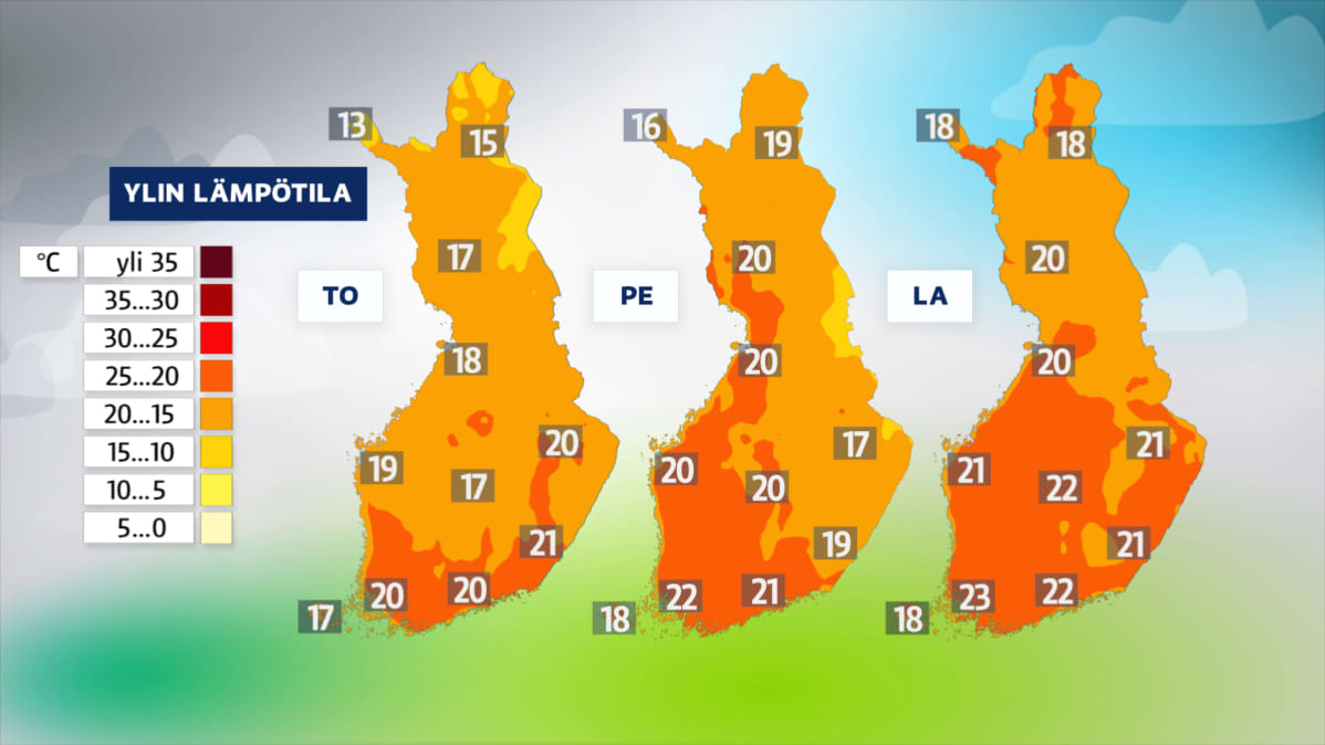 Ylin lämpötila torstai, perjantai ja lauantai