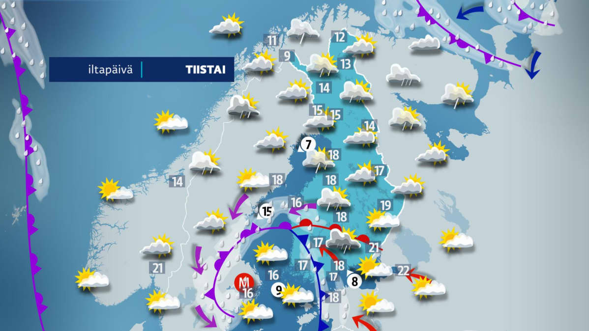 Tiistain sääkartta.