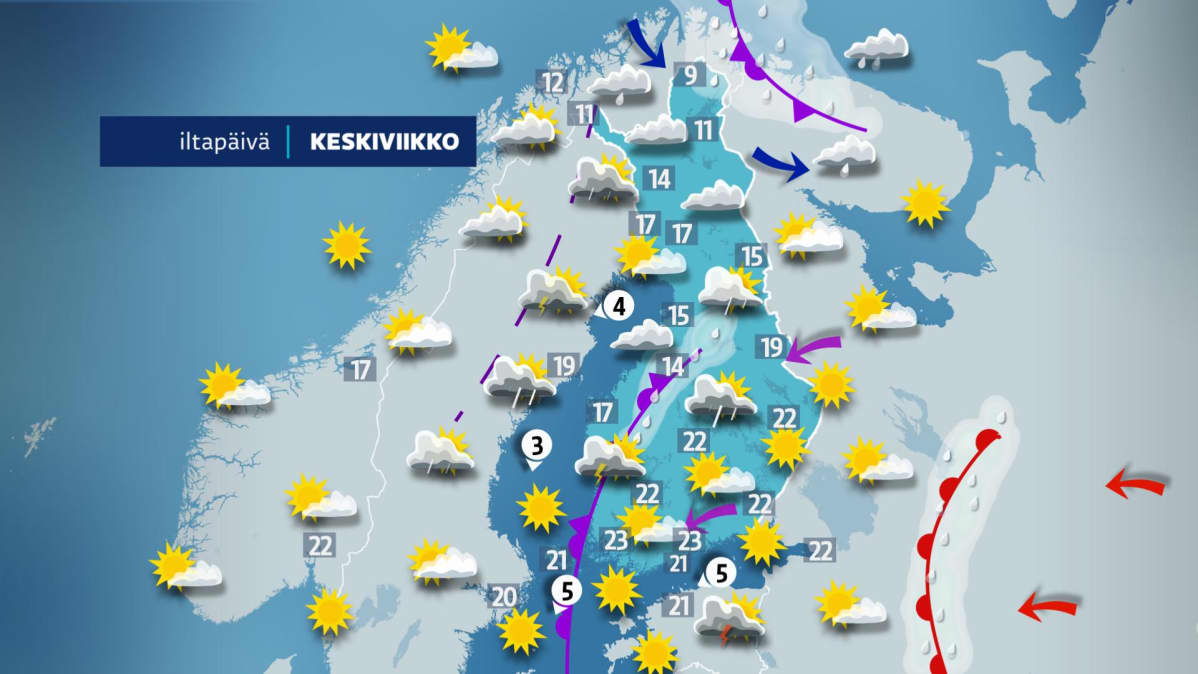 Keskiviikon sääkartta.